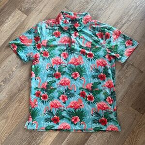 Yatta Golf Tropical Flamingo Print Men's Shirt size S